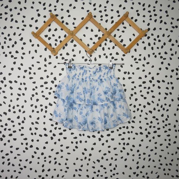 Art Class White Floral Print Tiered Ruffle Smocked Waist Girls Skirt - Picture 3 of 6